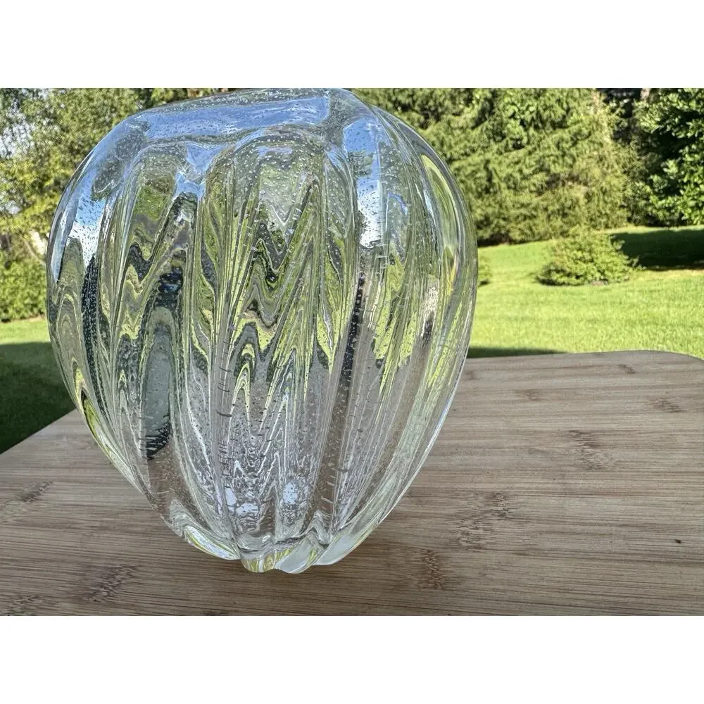 Archimede Seguso Hand Blown Murano Art Glass Vase Clear with Silver Flex 7” H